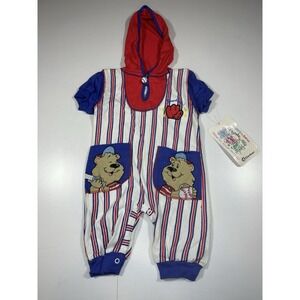 Gerber Babies Baseball Bear Romper Onesie 0/6 Months NEW Hooded READ